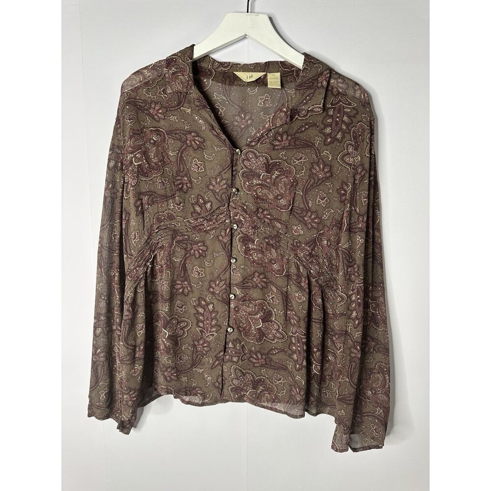 Vtg J. Jill Pinktuck Brown‎ Paisley Top Sz M Gauze Romantic Feminine Fairy FLAW
